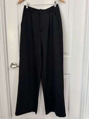 7 for all Mankind Black Wide-Leg Dress Pants with pleats pockets, rayon, Small